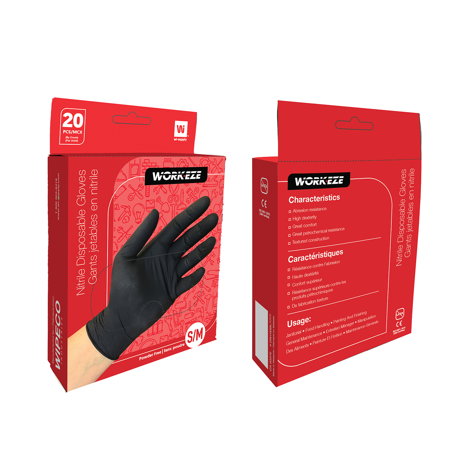20Pk Workeze Nitrile 4 mil Black Disposable Glove - Wi-Supply