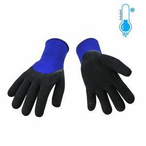 Latex nylon grip blue glove - acrylic fleece liner