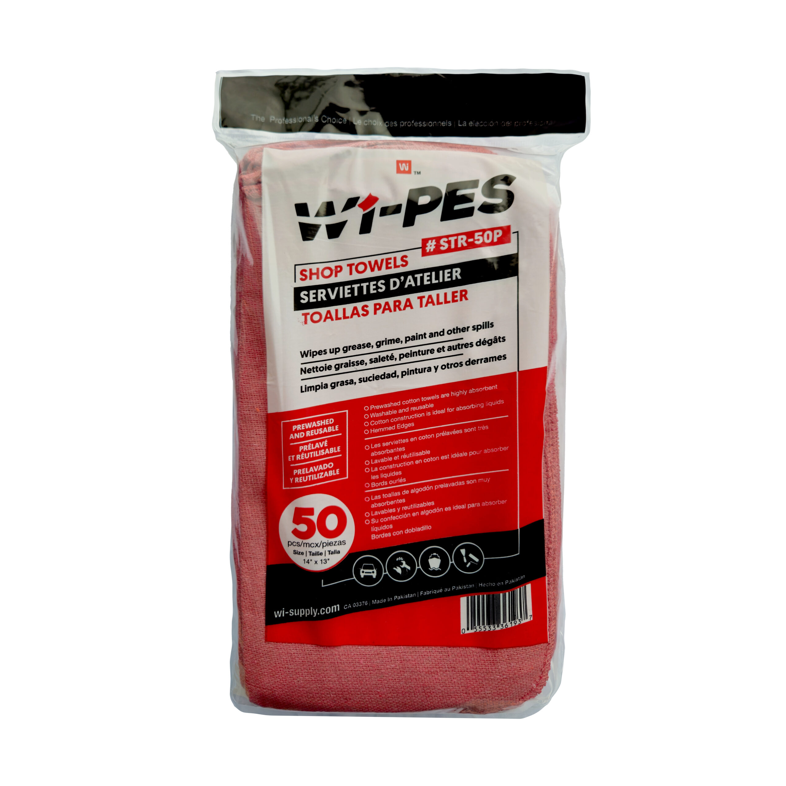 Red Shop Towels - 50 Pack - Wi-Supply