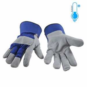 Hiver - gant d'ajusteur en cuir fendu gris doublé de poils avec étiquette volante
