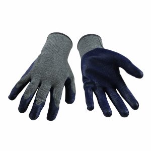 Gant tricoté gris enduit de latex bleu