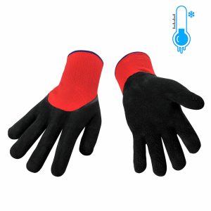 Latex nylon grip glove - red acrylic fleece liner