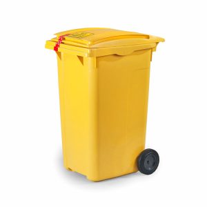 60 gallons. poubelle jaune à roulettes