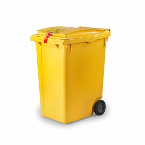 90 gallons. poubelle jaune à roulettes