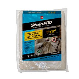 Non slip 5' x 12' Laminated Canvas leak Proof Drop Cloths - StainPro™