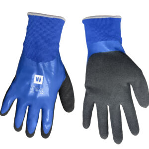 Double Dip Latex Blue Nylon Black Grip Glove