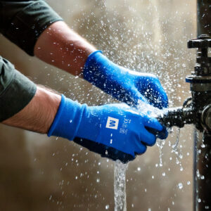 Gants à double trempage en latex bleu et nylon noir avec grip – Image 2